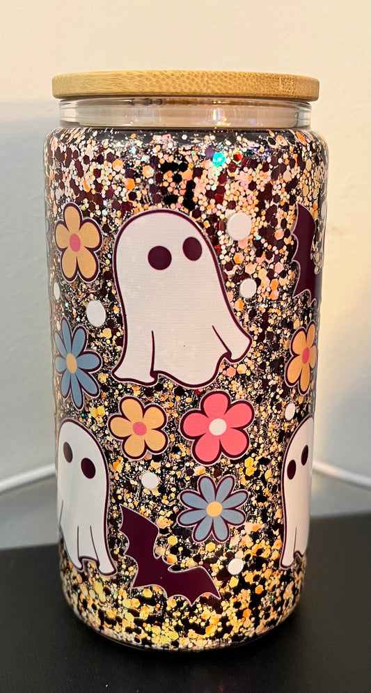 16oz Cutesy Flower Ghost Glass