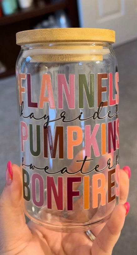 16oz Flannel, Pumpkin, Bonfire Glass