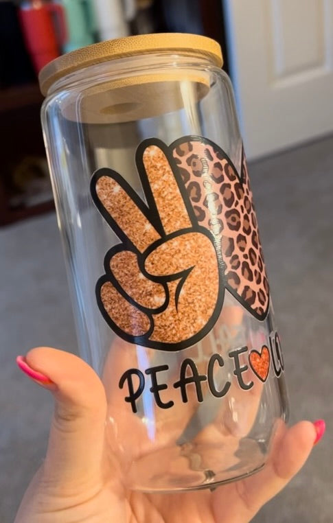 16oz Peace Love Fall Glass