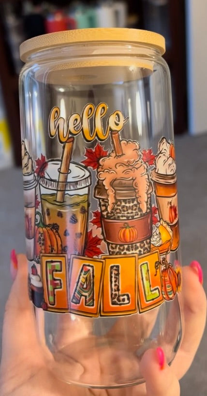 16oz Hello Fall Drinking Glass